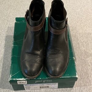 Paul Green Black Leather Chukka Boots with Brown Strap Detail